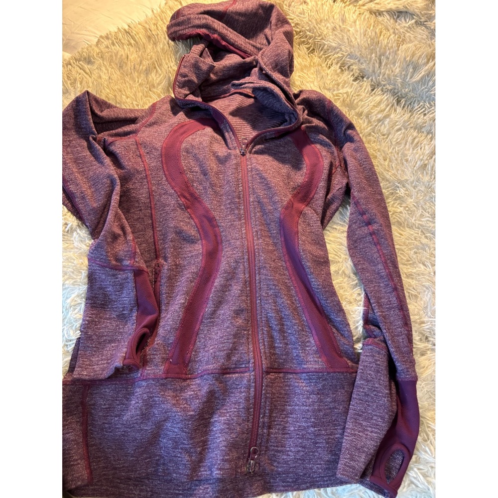 Lululemon Scuba Full Zip Hoodie Heathered Purple Knit Thumbholes Jacket